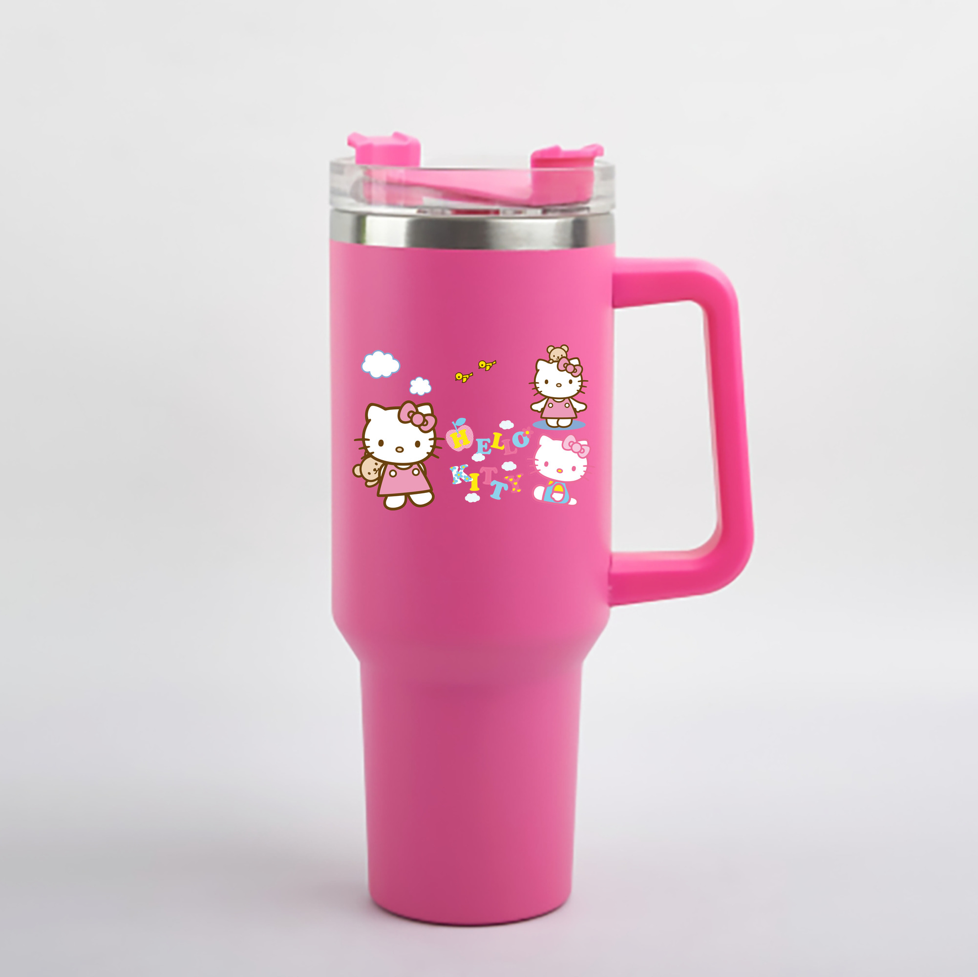 （画像用） Hello Kitty ハローキティ 1200mL車用タンブラー - クリスタルステッカー（プラスチックストロー付き）